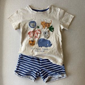 H&M Toddler Boy’s T-Shirt Shorts Set Zoo Animals 3T